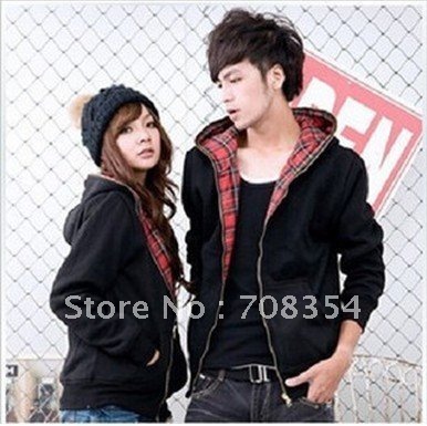 New Arrival Lovers' Scotland Grid Style Hoody Reversible Casual Jacket/His-and-hers coat/Unisex Look Sweater