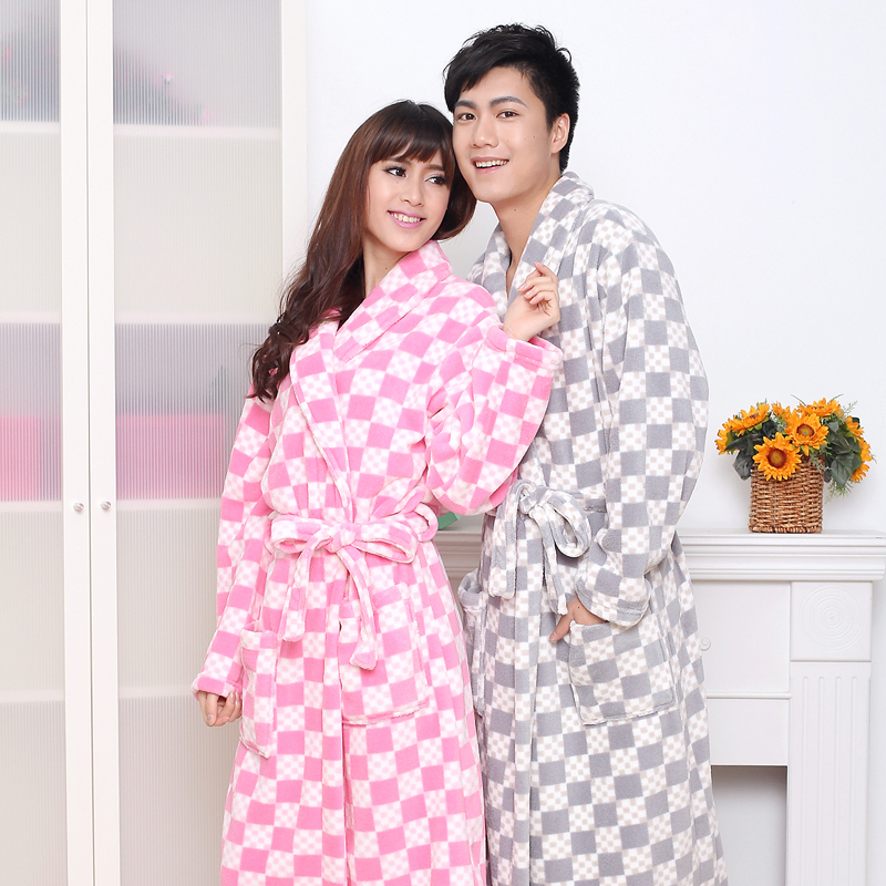 New Arrival Lovers thickening quality coral fleece sleepwear robe bathrobes lounge autumn and winter Free Shipping