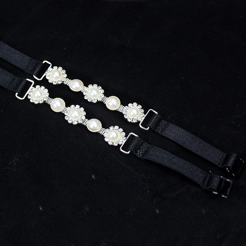 New arrival luxurious pearl rhinestone double-shoulder shoulder strap elastic black hook high quality pectoral girdle underwear