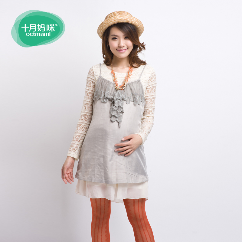 New arrival maternity clothing silver fiber radiation-resistant lace patchwork spaghetti strap top