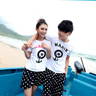 new arrival men and women lovers' clothing summer short-sleeve  T-shirt and beachwear stars pattern short pants free shipping