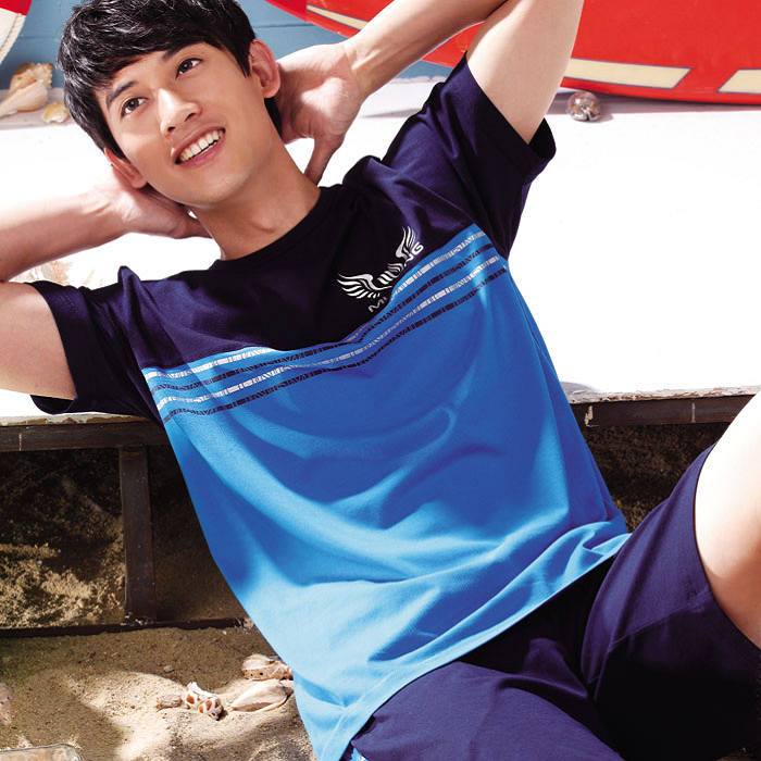 New arrival men's summer paragraph knitted cotton short-sleeve shorts lounge set 91101
