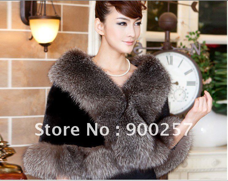 New Arrival mink fur shawl with fox fur trimmings  Evening dress patry dress wholesale and retail Free shipping FS1181905980