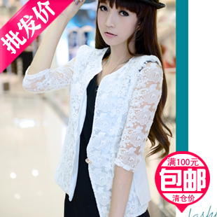 New arrival mushroom autumn juniors clothing sweet elegant cardigan half sleeve lace shirt