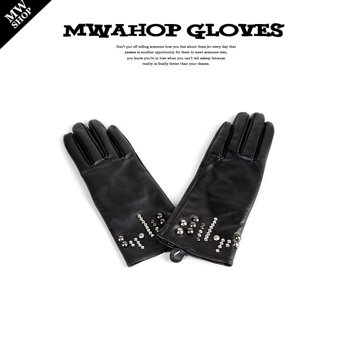 New arrival mwshop rivet leather gloves pv leather women's finger gloves -