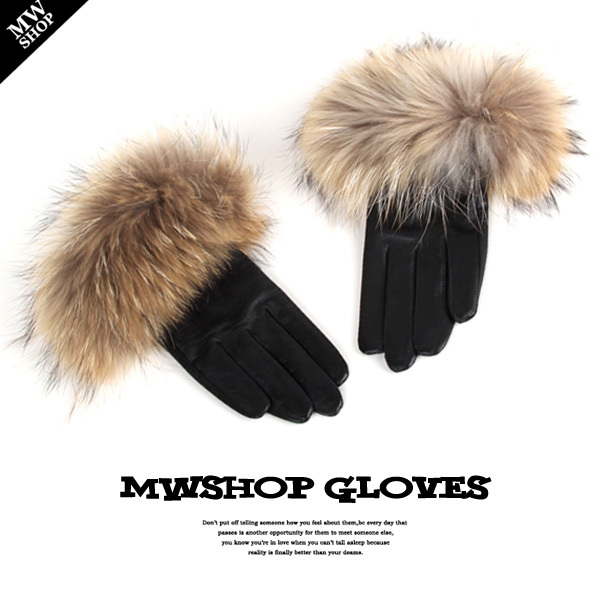 New arrival mwshop small fox fur women's suede leather gloves genuine leather gloves