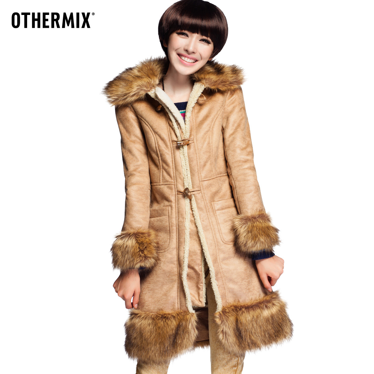 New arrival othermix autumn and winter outerwear fur one piece wadded jacket women's 12mg134002f new arrival
