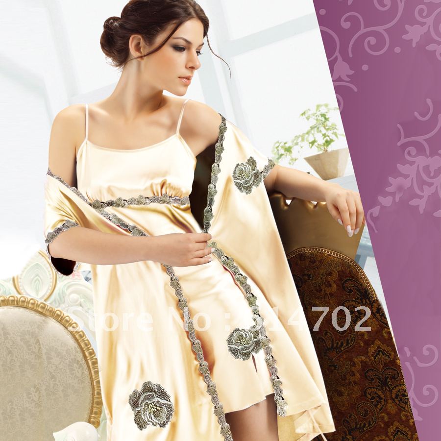 New arrival pajamas faux silk sleepwear women's lounge sexy charming set nightgown robe twinset nightdress