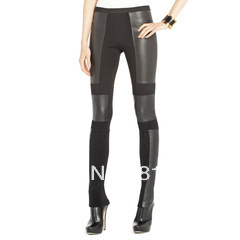 New Arrival PAZ  leather  PANT lady patchwork skinny pants 1   star  bandage  leggings  club leggings  black