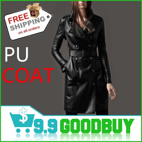 New arrival popular fashionable Women's  PU Leather Jacket Lady Coat Outerwear for OL coats ribbon panel leather trench coat