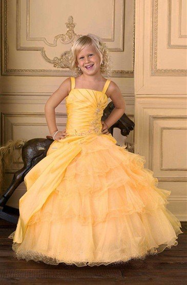 new arrival pretty Spaghetti square beaded ball gown flower girls dresses