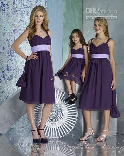 New Arrival ! Promotion ! 100% Hand Made Fashionable Purple Chiffon Flower Girl Dress