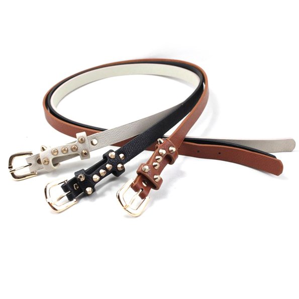 New Arrival PU Leather joker belt for lady sample style thin waistband with rivet free shipping wholesale