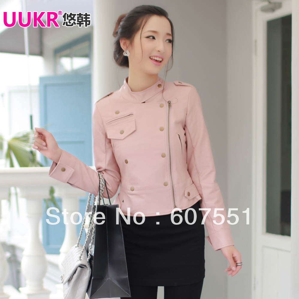 new arrival PU outerwear jacket motorcycle short design slim women's small leather clothing
