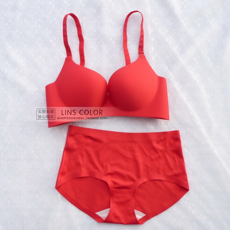 New arrival red one piece type seamless bra women's underwear set wireless