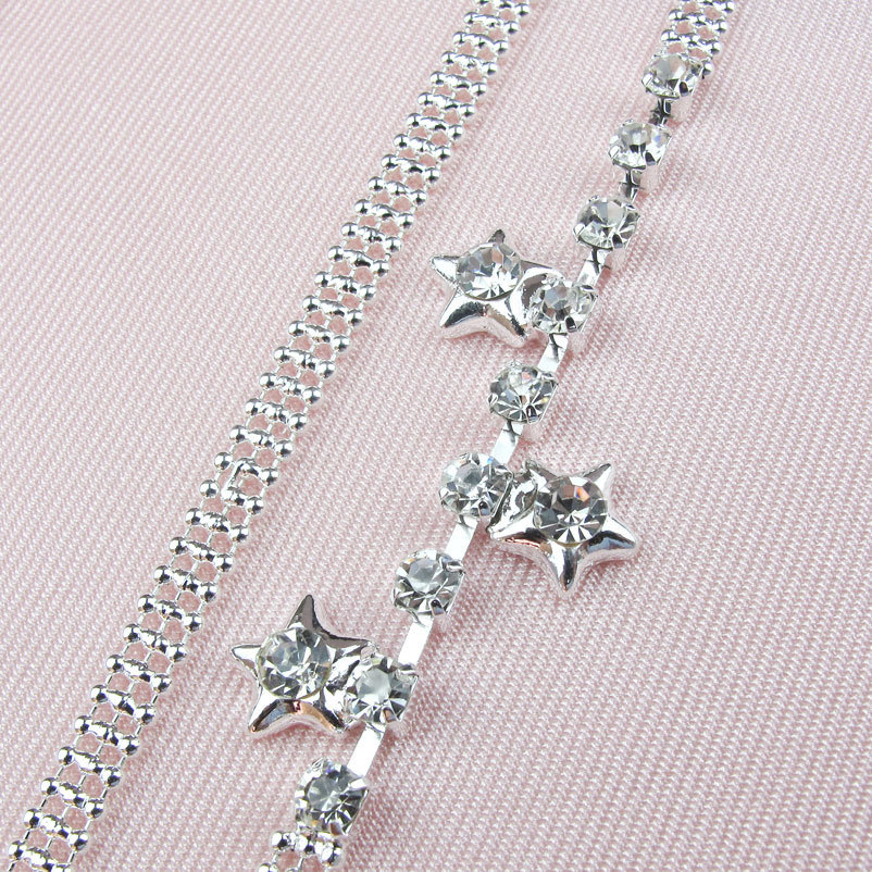 New arrival rhinestone rhinestones five-pointed star fashion single row silver plated bra shoulder strap
