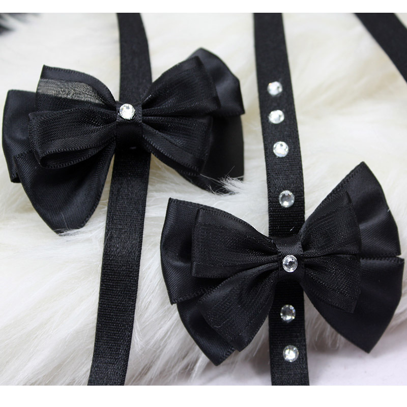 New arrival royal black double layer bow gauze rhinestone interspersion fashion double-shoulder shoulder strap pectoral girdle