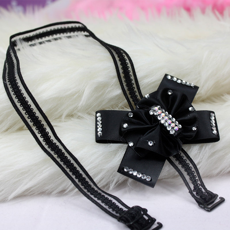 New arrival royal black lace satin bow single halter-neck shoulder strap pectoral girdle underwear belt