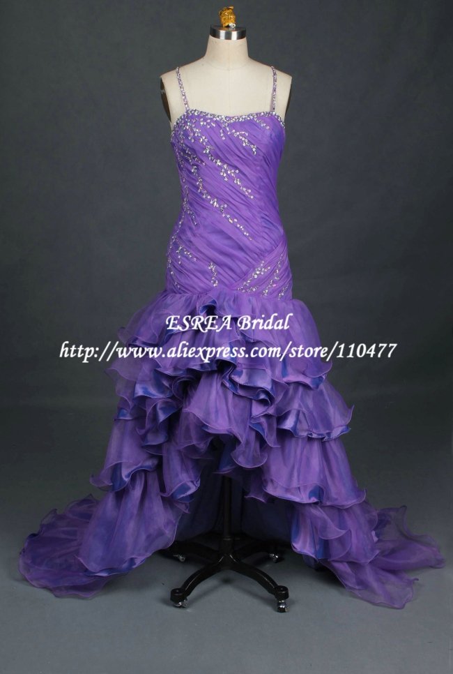 New Arrival  Ruched Beaded Ruffle Organza Purple Asymmetric Celebrity Dresses JN378