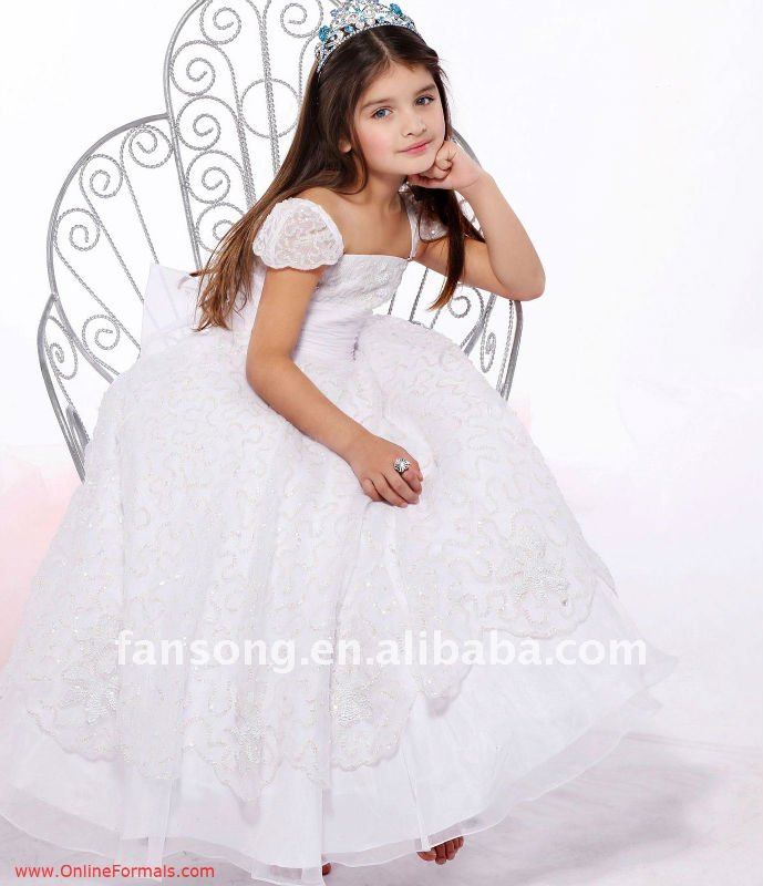 new arrival sequined cap-sleeve A-line flower girl dress 2011