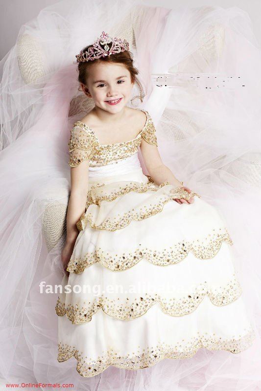 New arrival sequined organza tiered  flower girl dress 2011