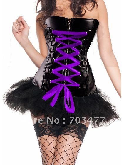 New arrival sexy corset dress Purple lace-up front for cinching front zipper corset with mini dress high quality best service