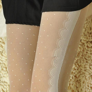 New arrival sexy silk stockings ultra-thin sidepiece eyelash lace decoration ivory polka dot socks women's pantyhose