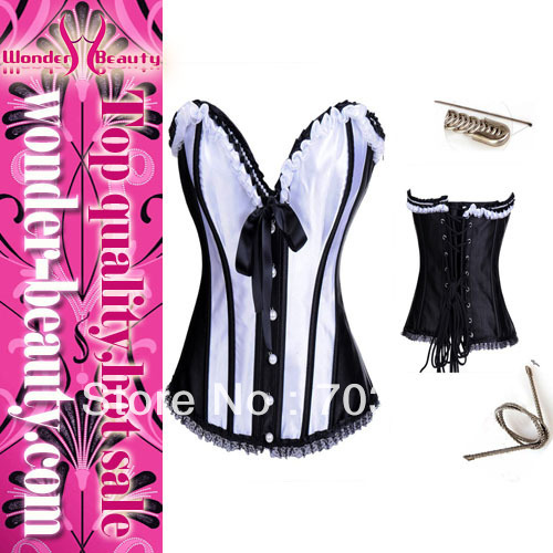 New Arrival Sexy Strapless Black And White Stripe Corset With G-string