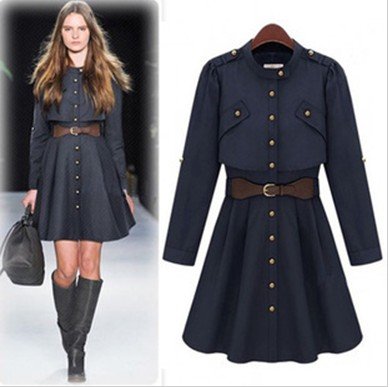 New Arrival Single-Breasted Trench Autumn Women Long Sleeve Europe Style Fashion S to XL Khaki/Blackish-Blue Coat Shitsuke Tops
