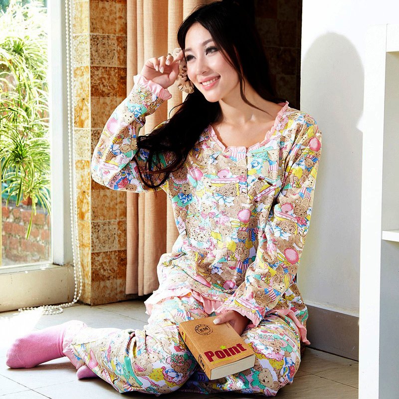 New arrival sleepwear women's summer lounge knitted cotton long-sleeve at home service set
