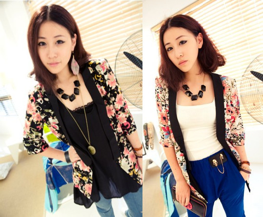 New arrival Spring Autumn Lady Flower Half Sleeve Suit Coats Women Floral Fashion Jacket