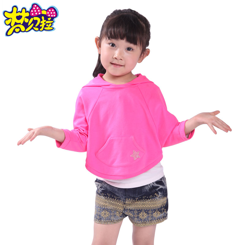 New arrival spring female child all-match with a hood sweatshirt t-shirt batwing sleeve outerwear