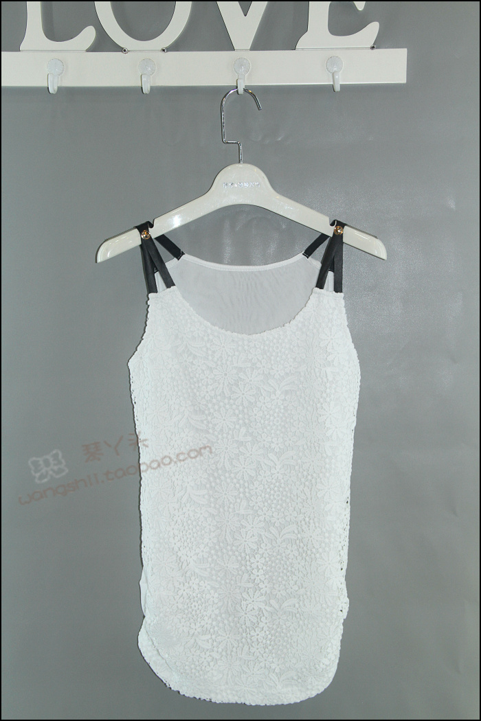 New arrival spring j1334 l g3386 lace spaghetti strap leather sexy vest