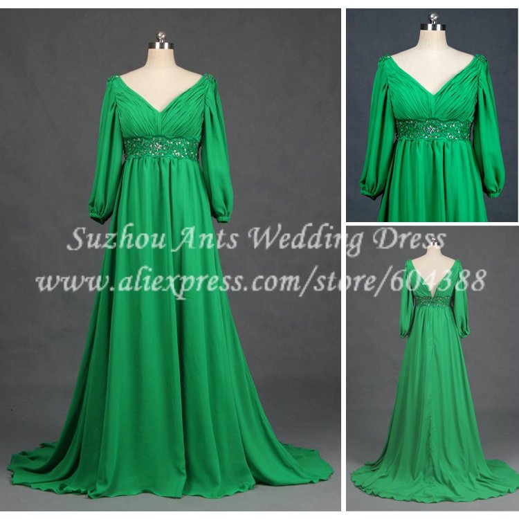 New Arrival Straight Elegant Sexy V Neck Lace With Beading Green Full Sleeves Celebrity Dress AE320