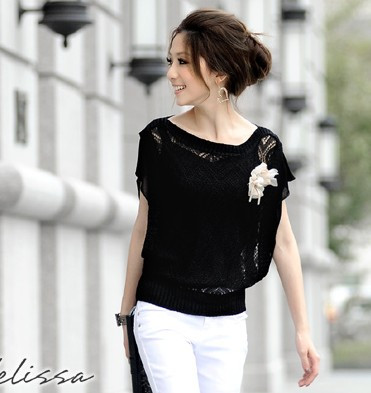 New arrival summer 2012 women's fashion ol cutout solid color batwing shirt o-neck sleeveless sweater