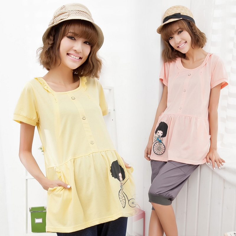 New arrival summer maternity clothing maternity top t-shirt print nursing clothing 12019