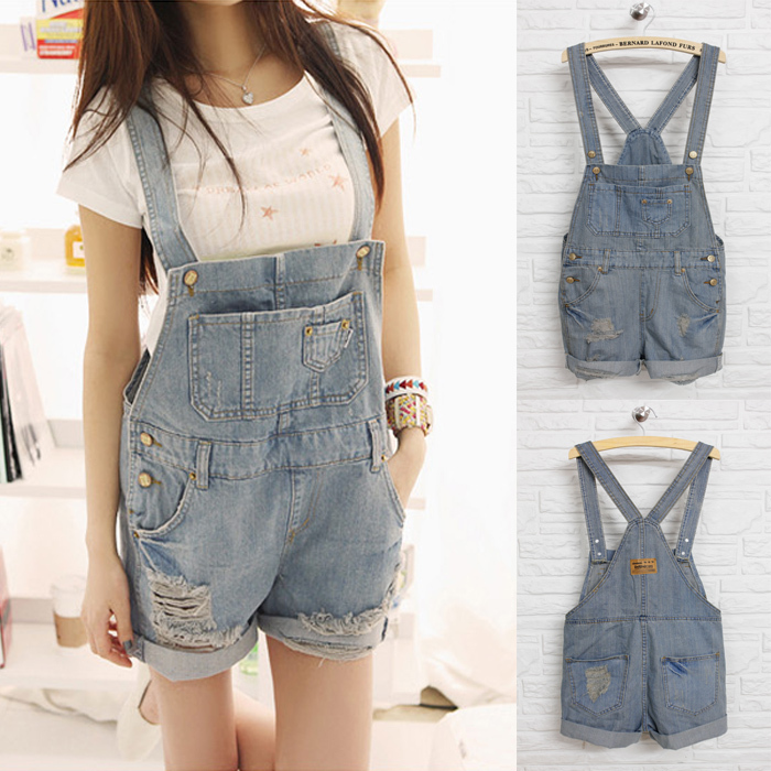 New arrival summer women's denim rompers denim bib pants denim shorts