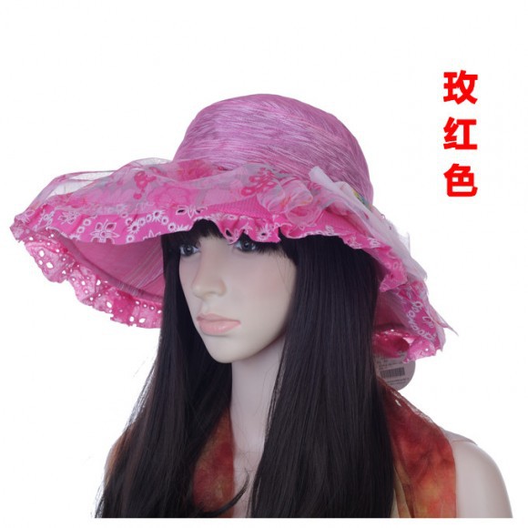 New Arrival Summer women's sunbonnet  Chiffon with lace bowknot  sun hat  floppy beach hat  large brim hat   free shipping