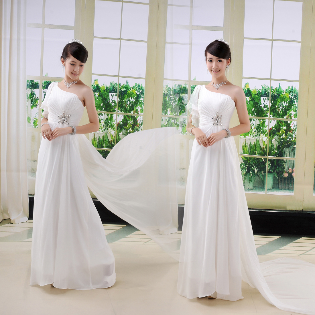 New arrival Superior Silk and Satins autumn bride chiffon wedding dress train formal dress OEM FC219