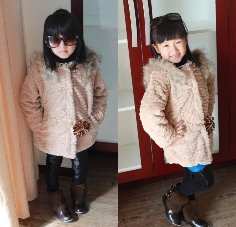 New Arrival Sweet 2013 winter luxury child faux fur coat baby girl plush outerwear overcoat  high quality free shipping