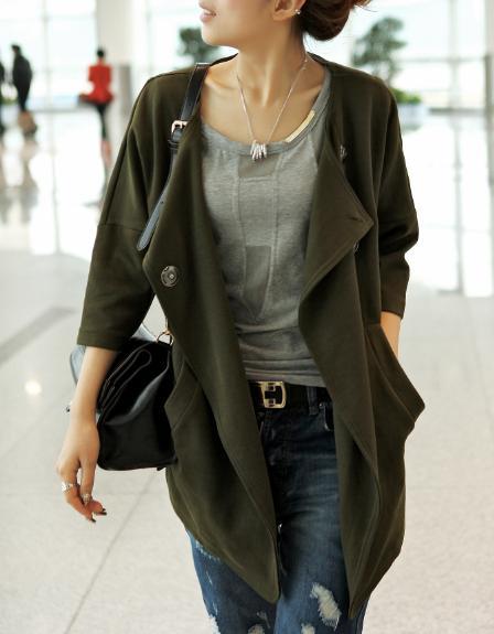 New arrival Three Quarter fashion women trench coat for Spring and Autumn Black/Army green M L Free shipping
