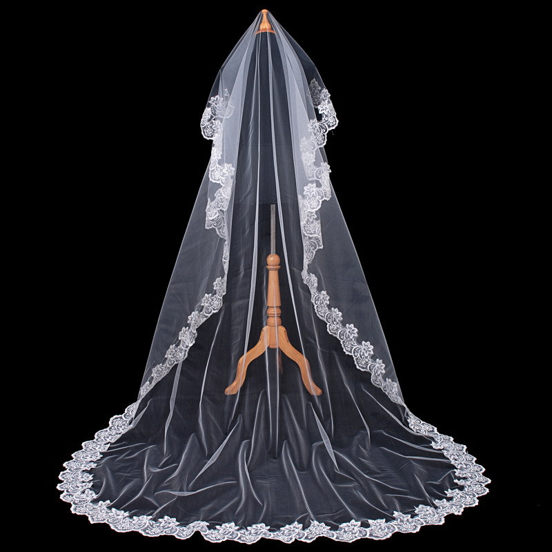 New Arrival veil s1T Elegant Lace WHITE/IVORY Cathedral wedding bridal veil 3M