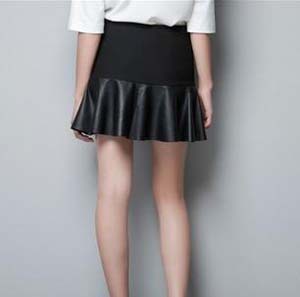 New Arrival Vintage 2013 Fashion Womens Skirts Mini Patchwork Pleated PU Leather Skirt Zipper Side