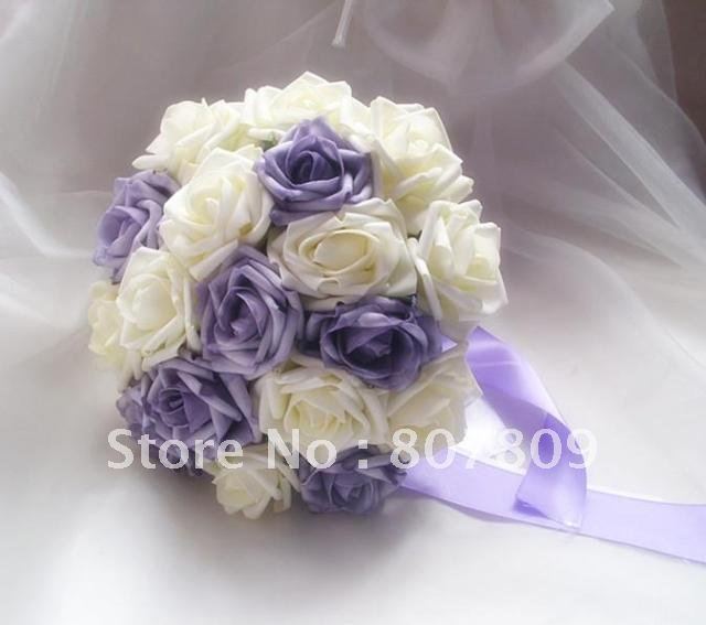 New arrival white & purple rose  fake bouquet/  artificial bouquet for wedding free shipping