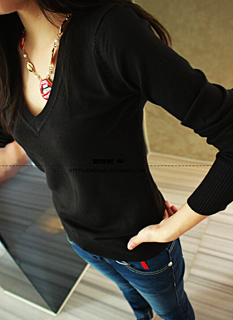 New arrival Wholesale Colors Fashion Lady Women 2013 spring basic slim V-neck thin sweater basic sweater
