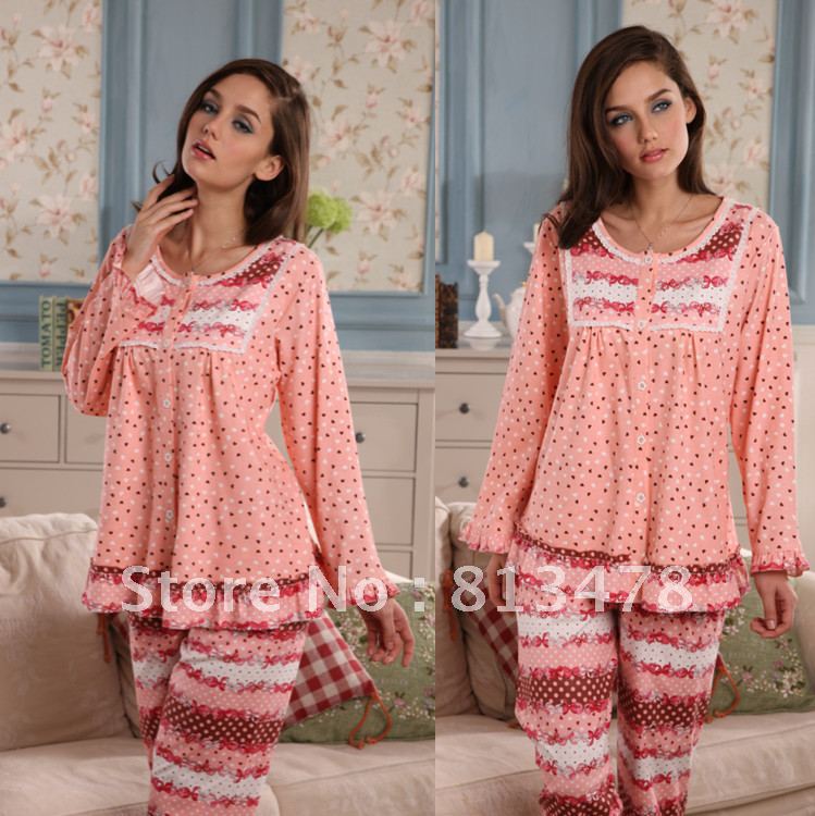 new arrival! Windfall ship 100% cotton long-sleeve sleepwear, women's sleep set love fashion sleepwear