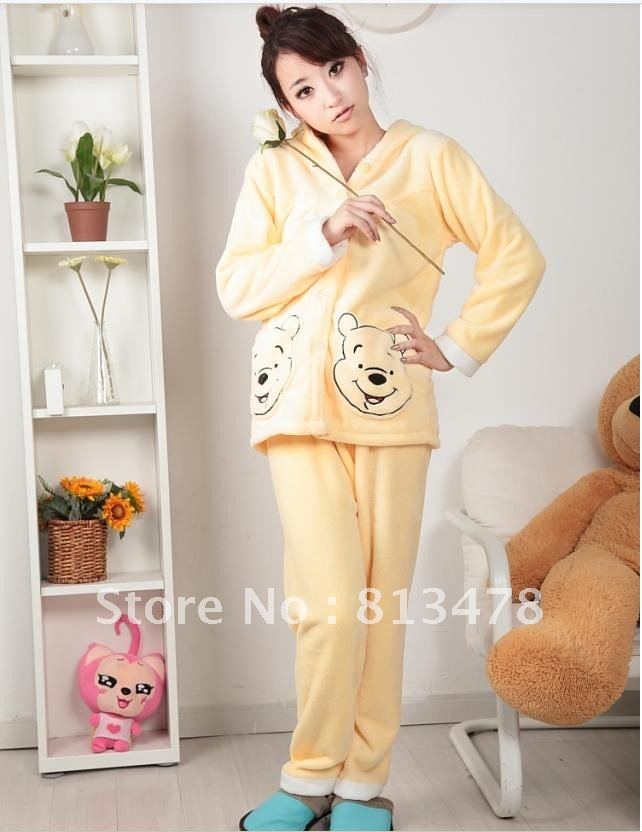 New arrival! WINNIE coral fleece sleepwear with a hood, female winter with a hood ultra soft pink dog coral fleece sleepwear