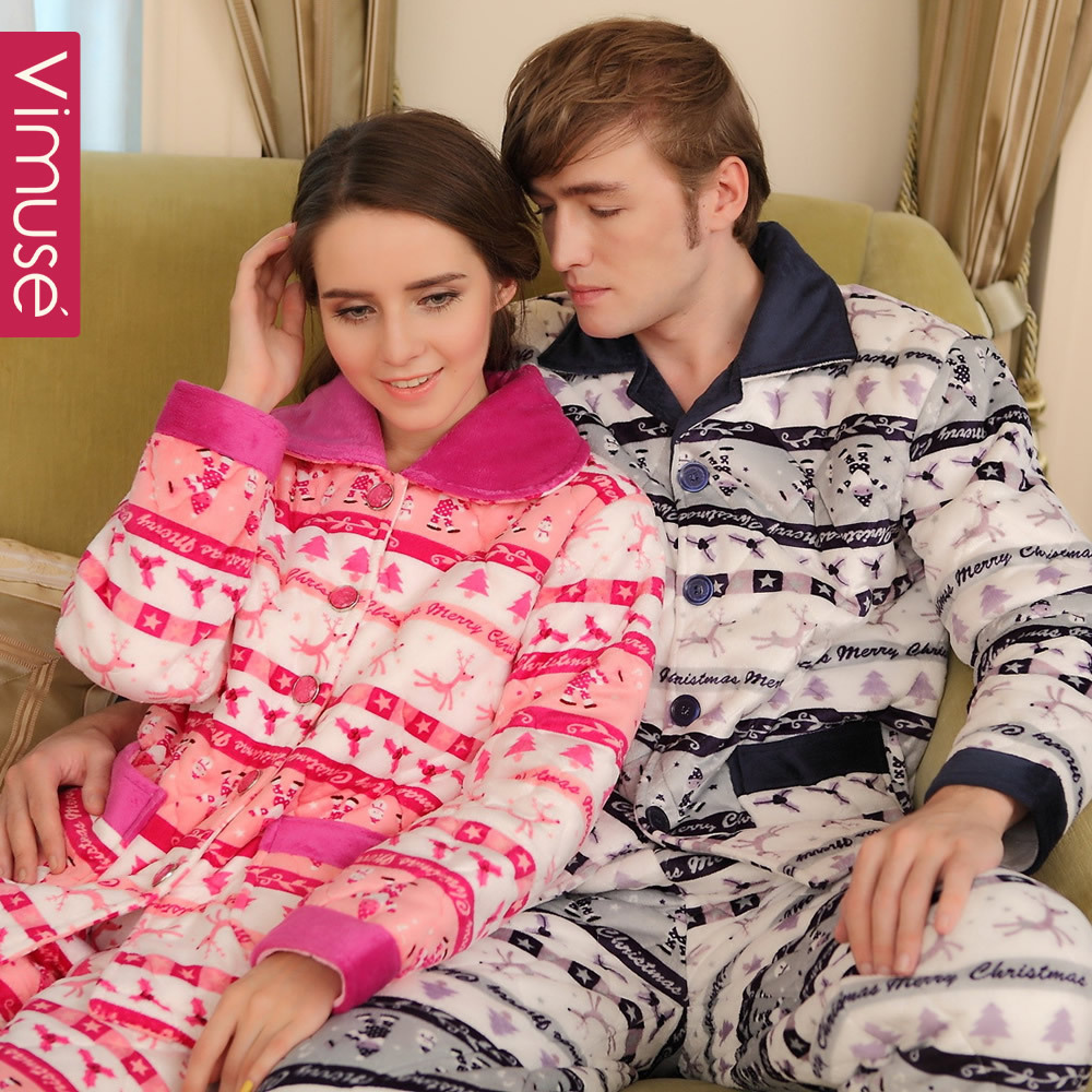 New arrival winter at home service male women's thickening coral fleece cotton-padded lovers sleep set