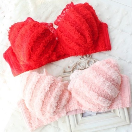 New arrival winter fluffy push up sexy women's underwear bra set bra