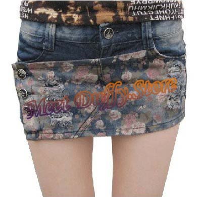 New Arrival Women Fashion Button Rose Flower Short Jeans Summer Short Jeans Skirts,Lady Denim Skirt Pants Free shipping